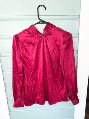 Lily silk NEW red silk high neck blouse office work fall size XS professional